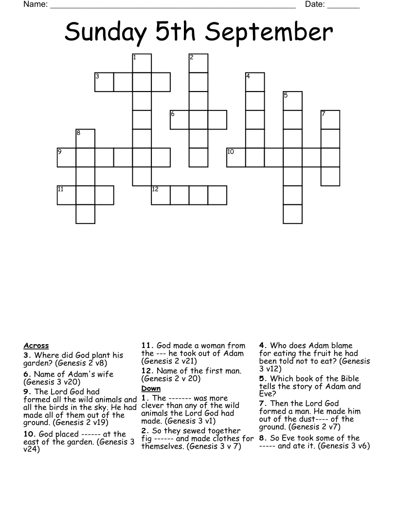 Sunday 5th September Crossword