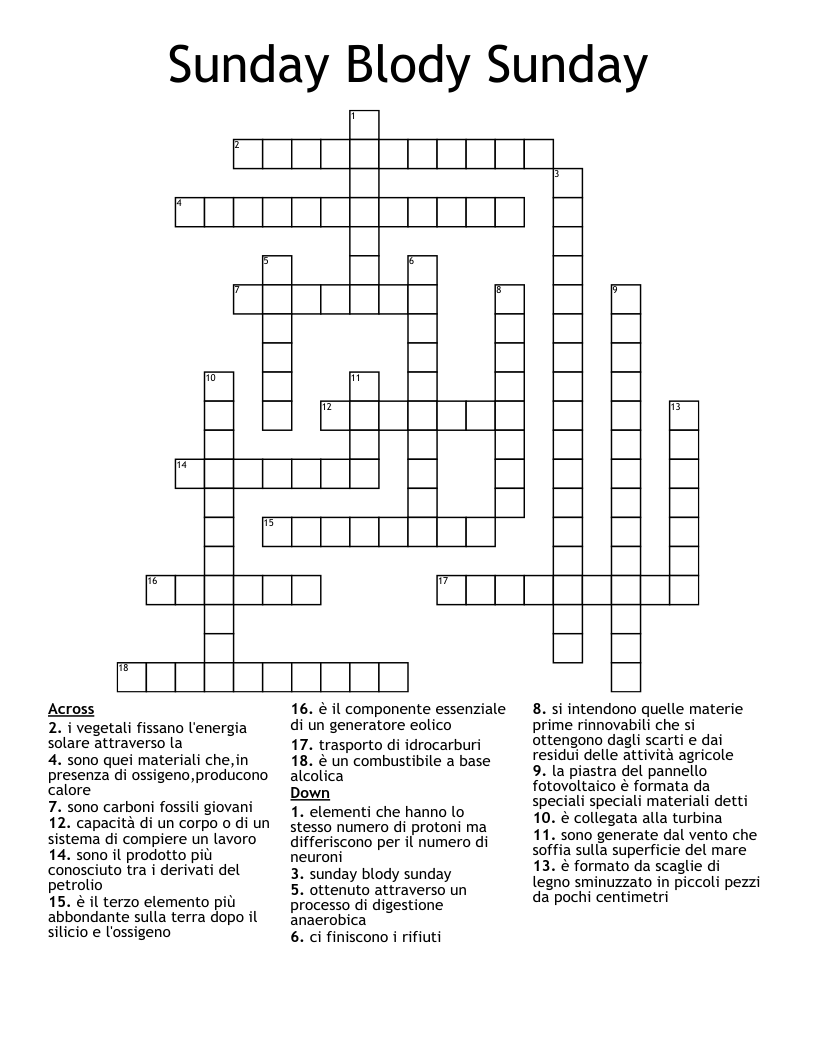 Sunday Blody Sunday Crossword