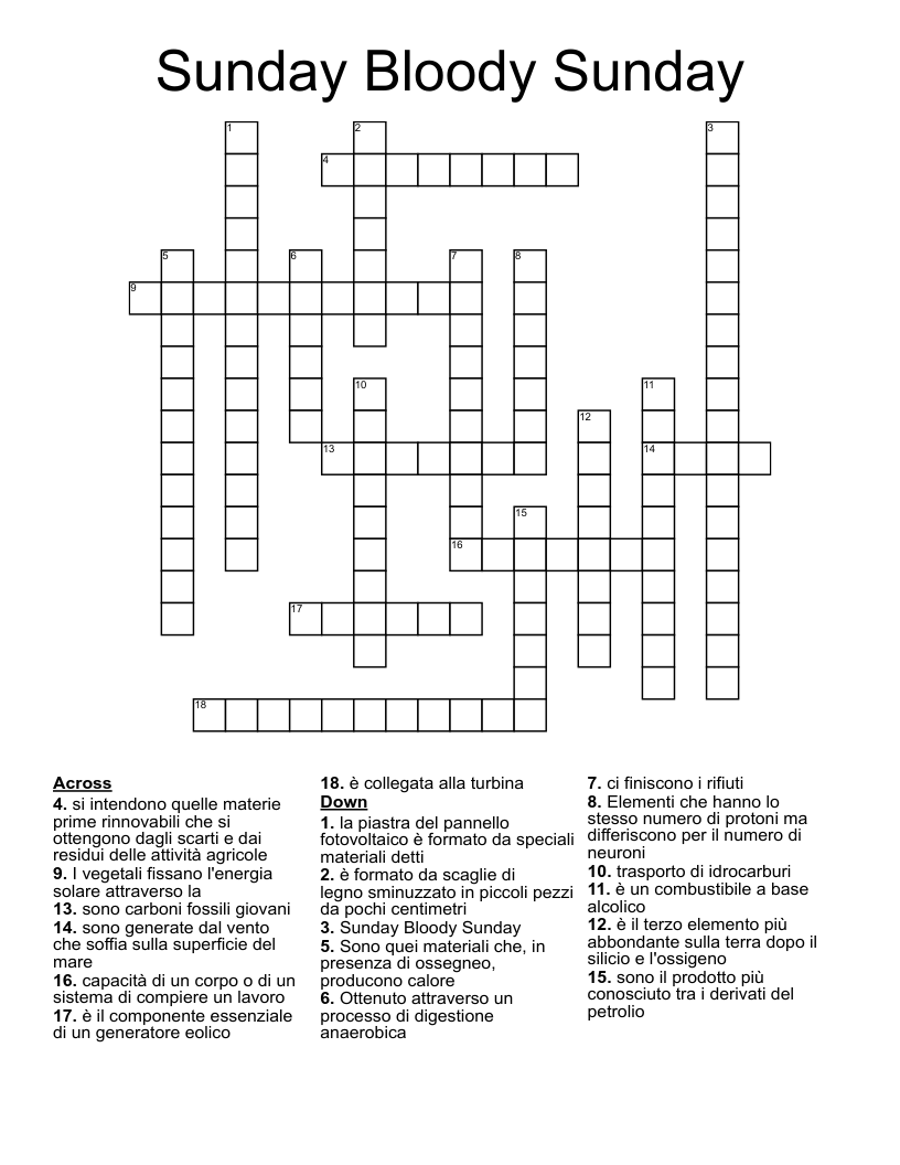 Sunday Bloody Sunday Crossword