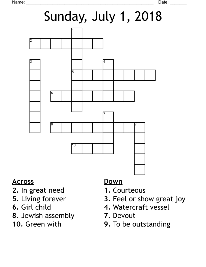 Sunday, July 1, 2018 Crossword
