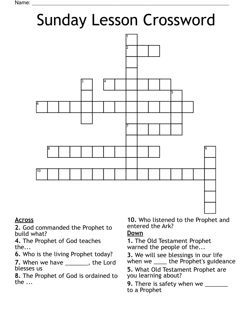 Sunday Lesson Crossword 