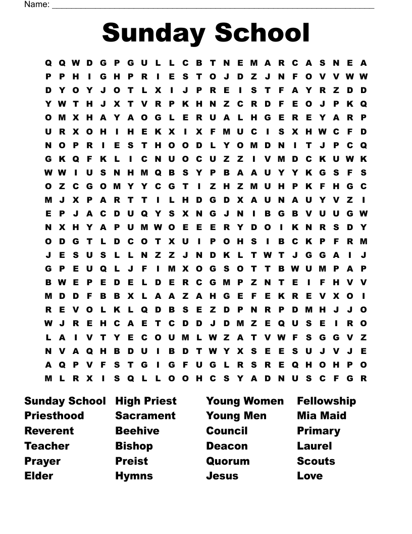 Sunday School Word Search