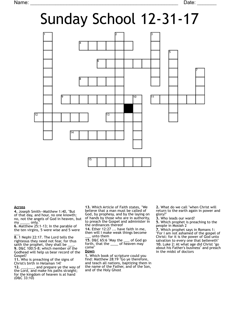 Sunday School 12-31-17 Crossword