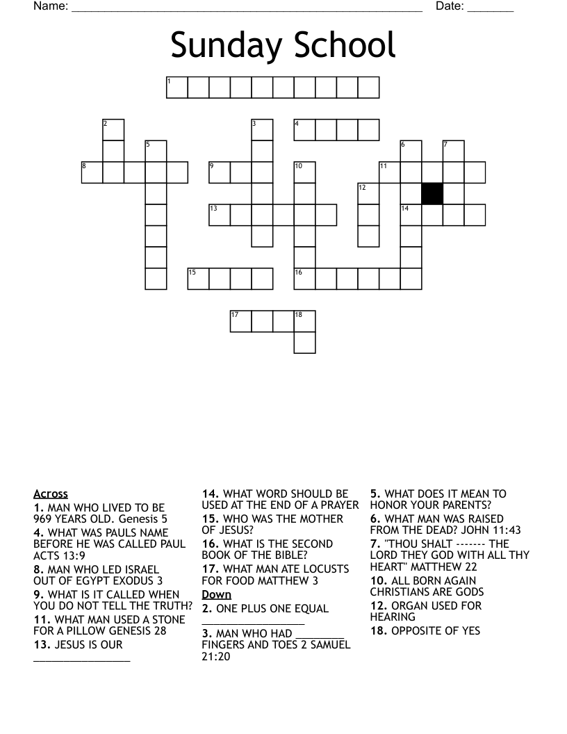Sunday School Crossword