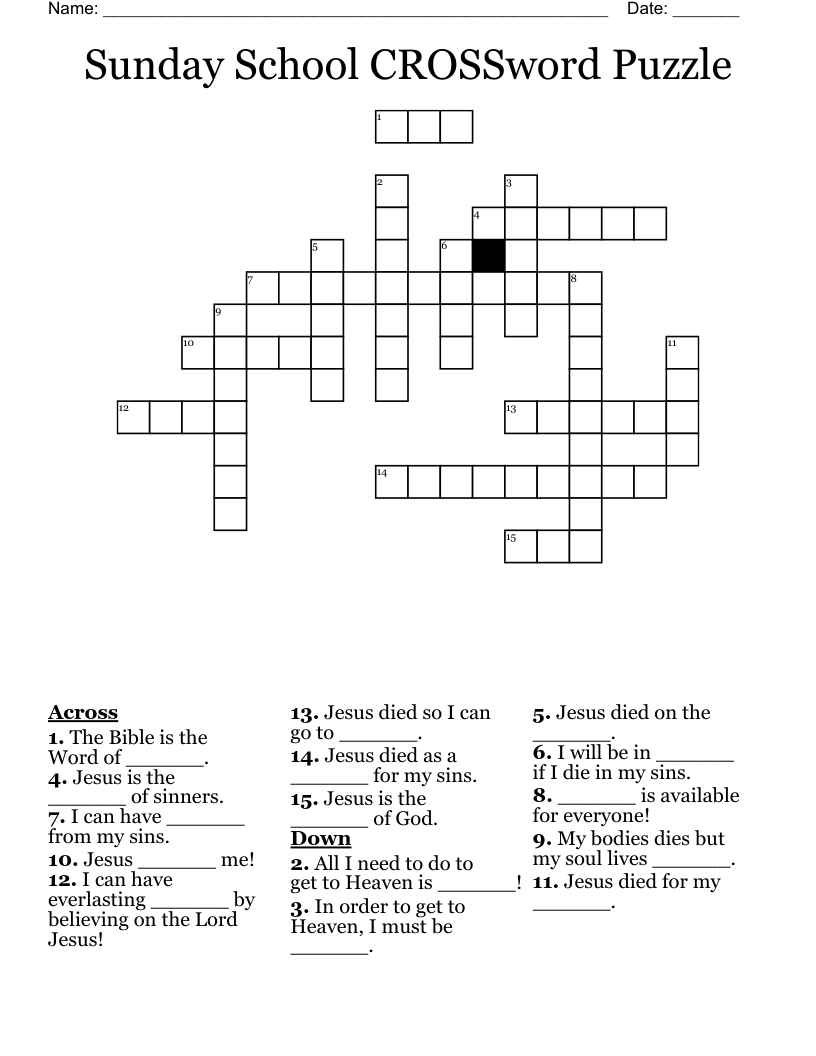 Sunday School CROSSword Puzzle