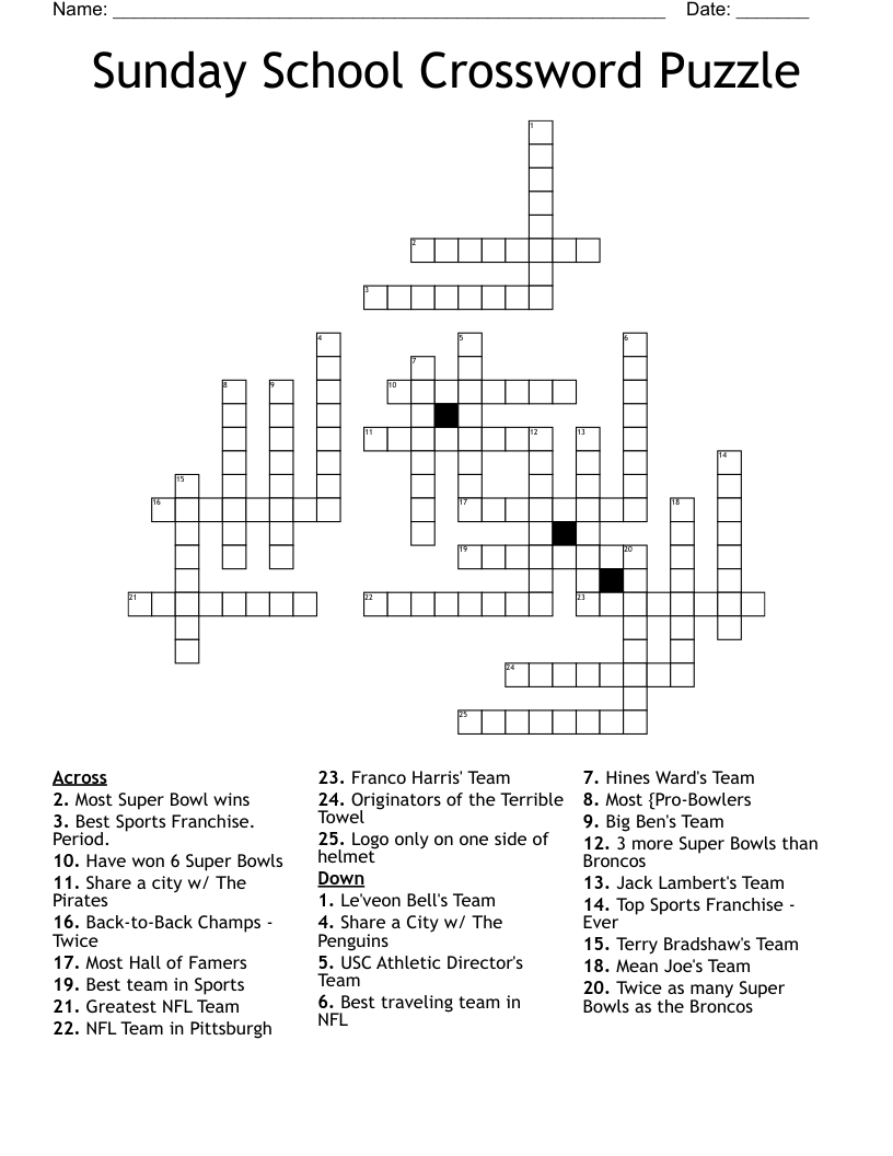 Sunday School Crossword Puzzle