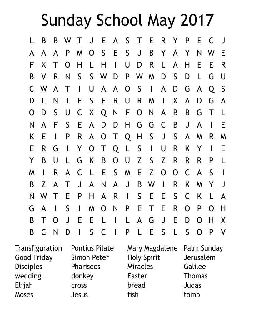 Sunday School May 2017 Word Search