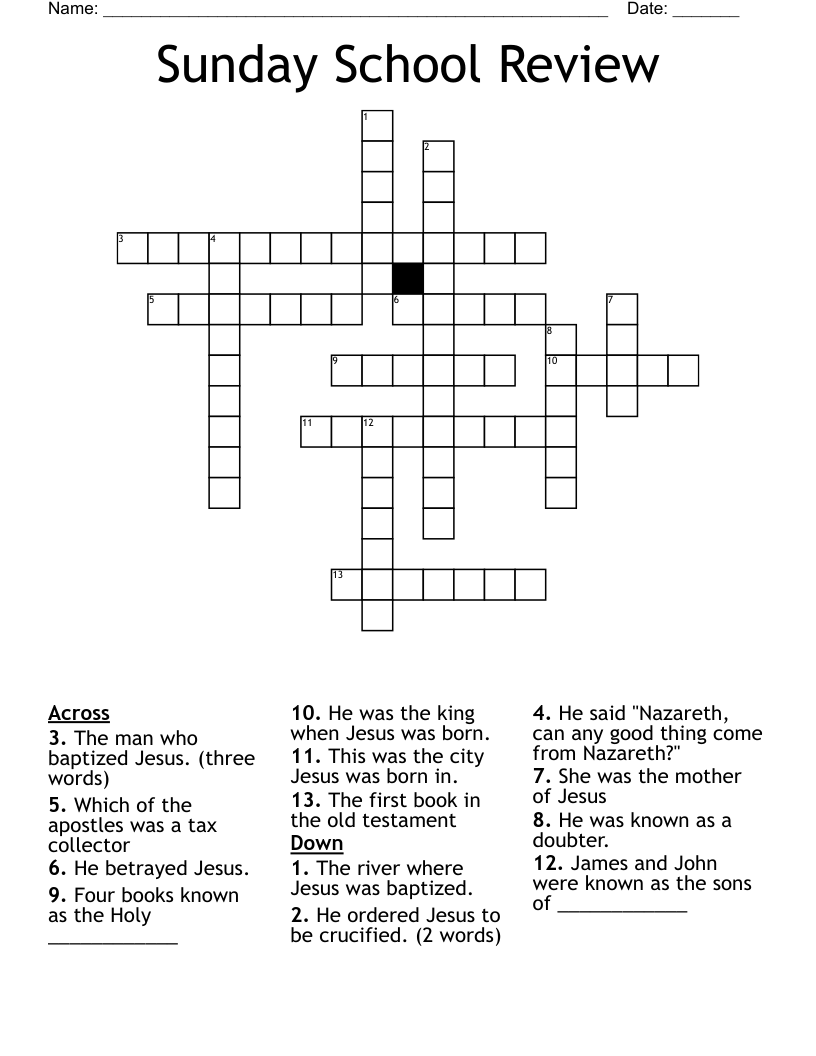 Sunday School Review Crossword