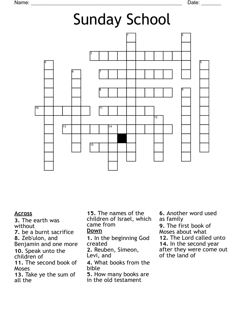 Sunday School  Crossword