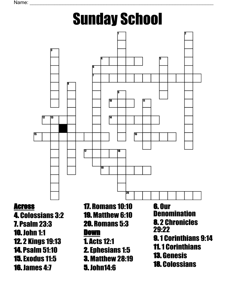 Sunday School  Crossword