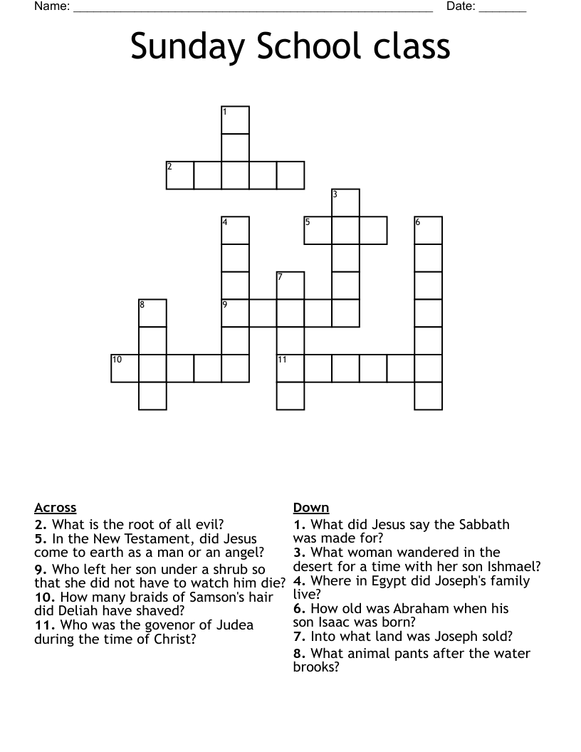 Sunday School class Crossword