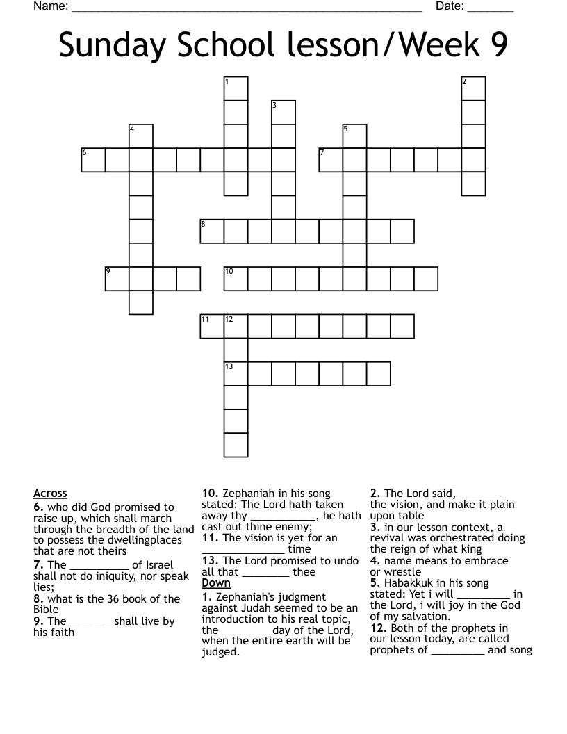Sunday School lesson/Week 9 Crossword