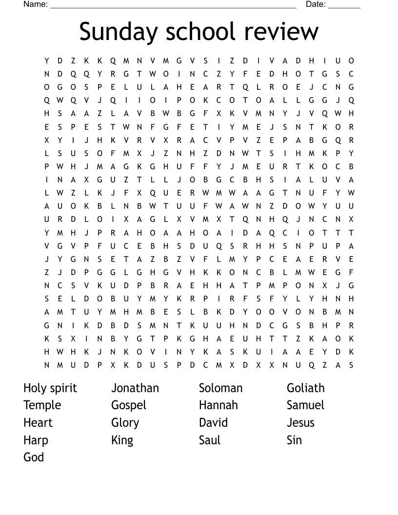 Sunday school review Word Search