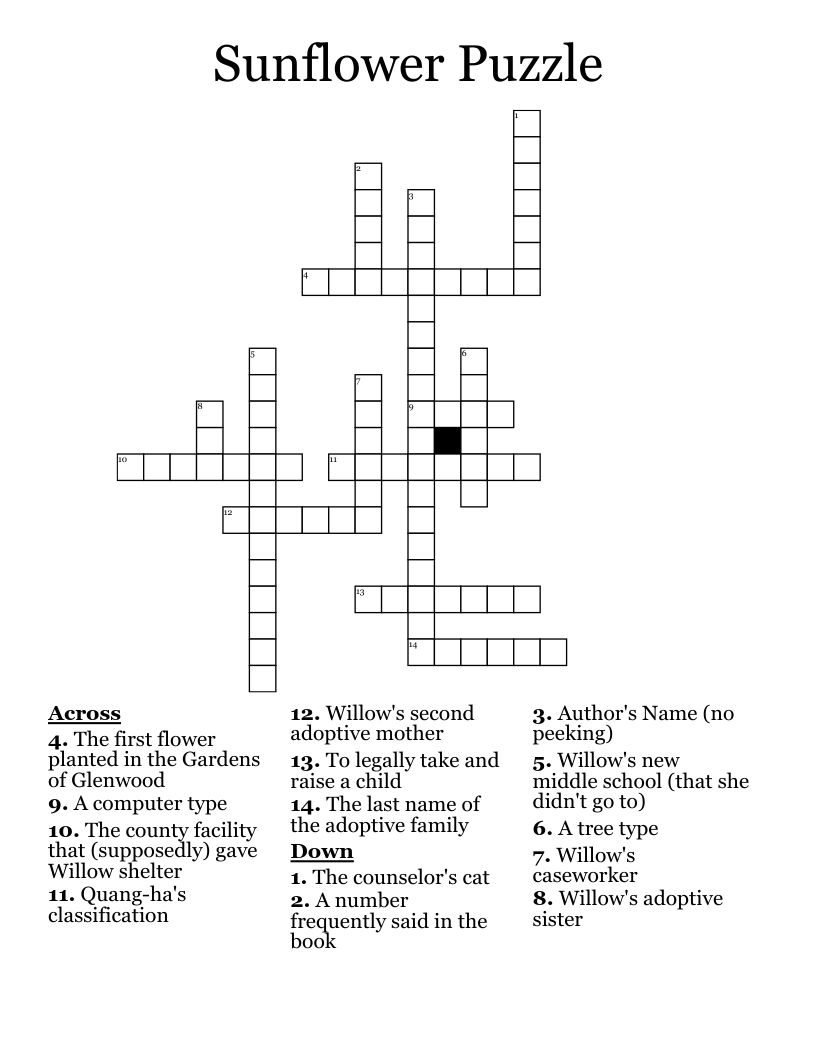 Sunflower Puzzle Crossword