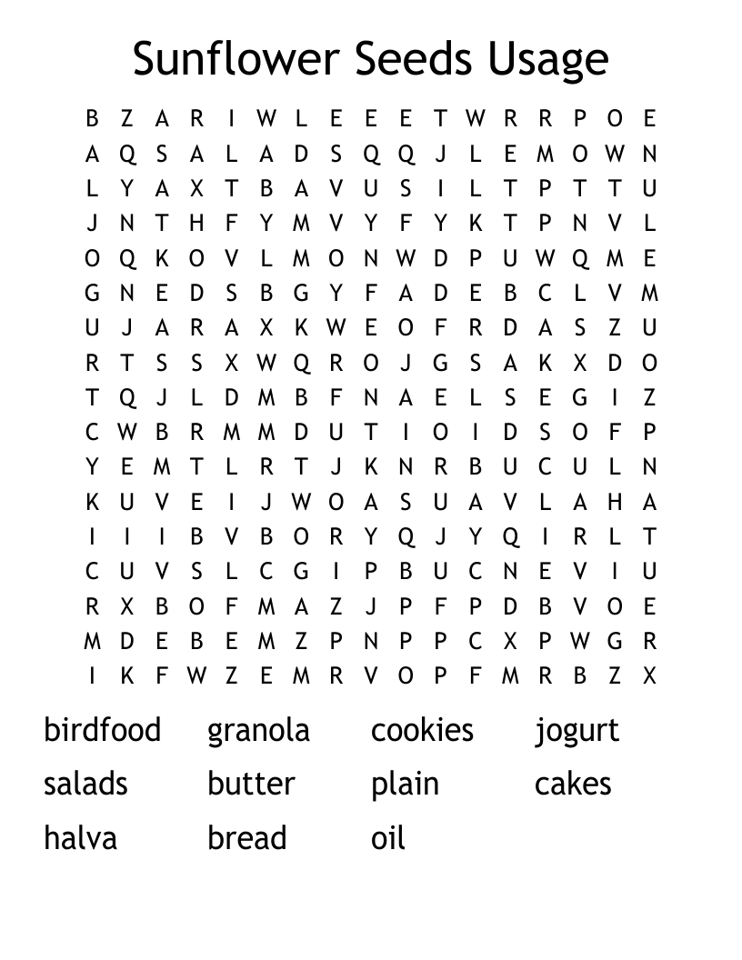 Sunflower Seeds Usage Word Search