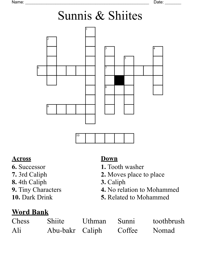 Sunnis & Shiites Crossword