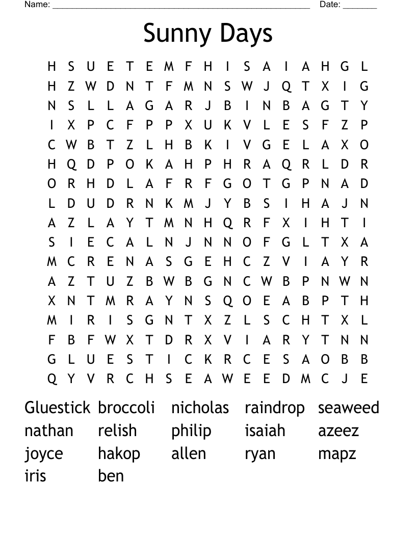 Sunny Days Word Search