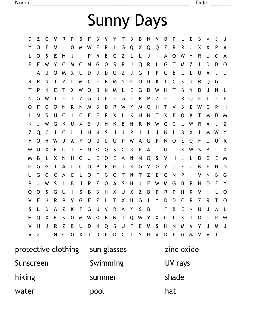 Sunny Days Word Search