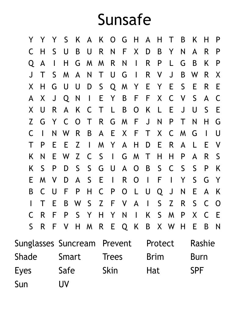 Sunsafe Word Search