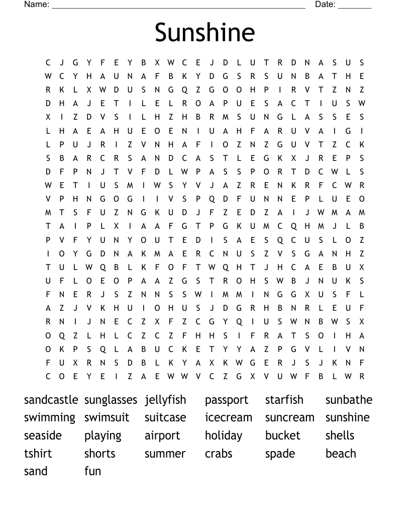Sunshine Word Search