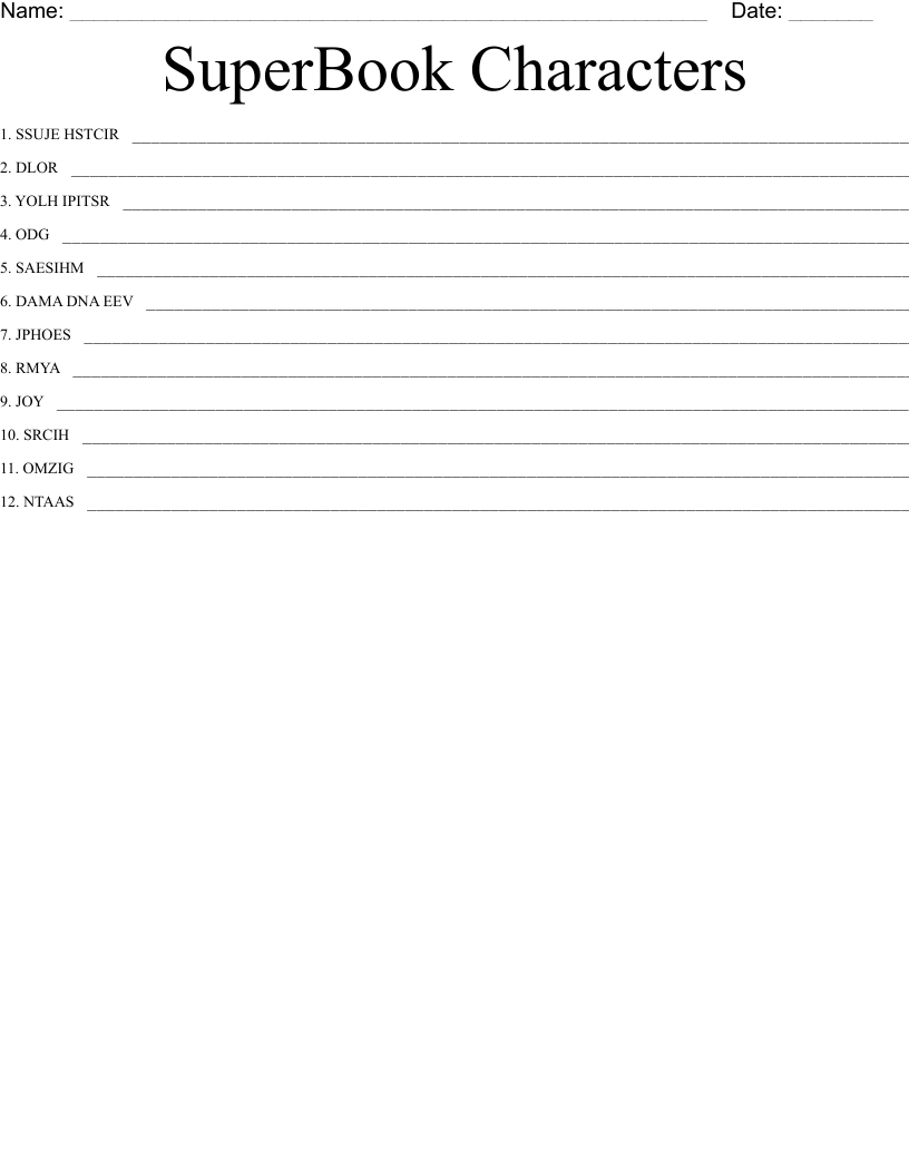 SuperBook Characters Word Scramble