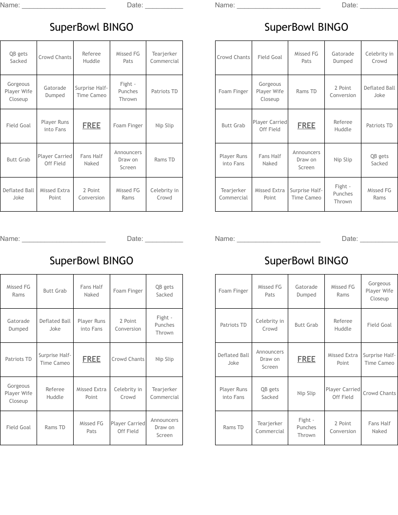 SuperBowl BINGO