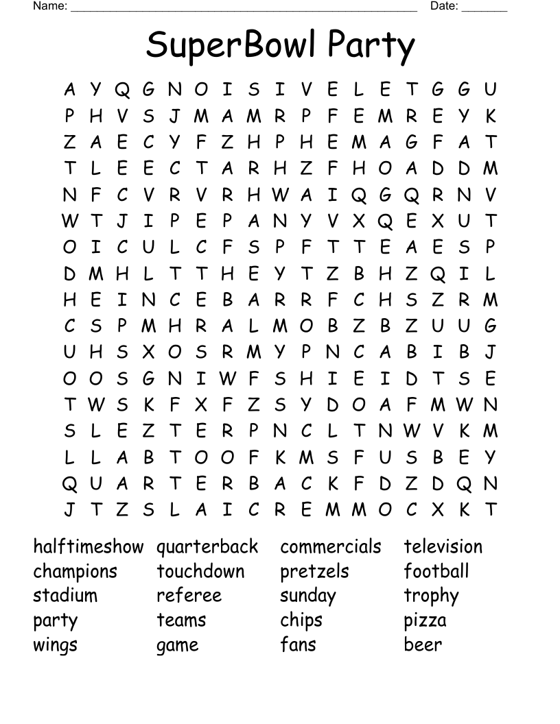 SuperBowl Party Word Search
