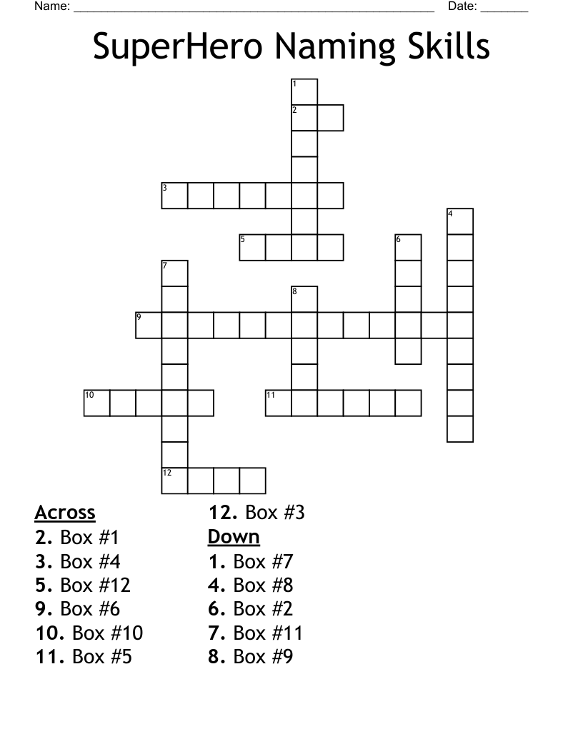SuperHero Naming Skills Crossword