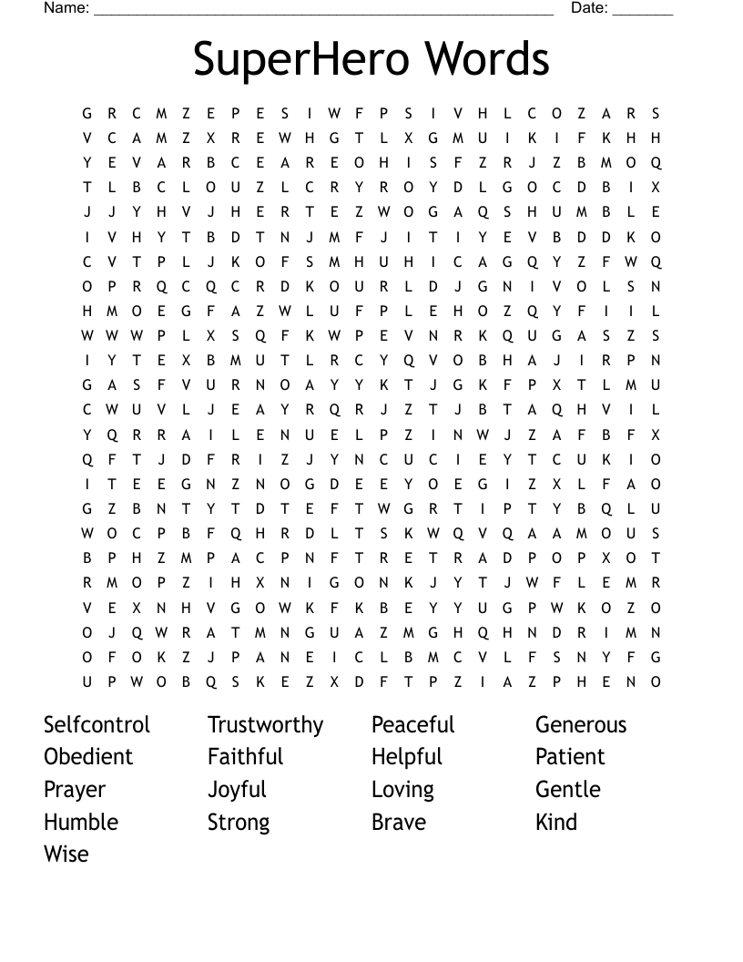 SuperHero Words Word Search