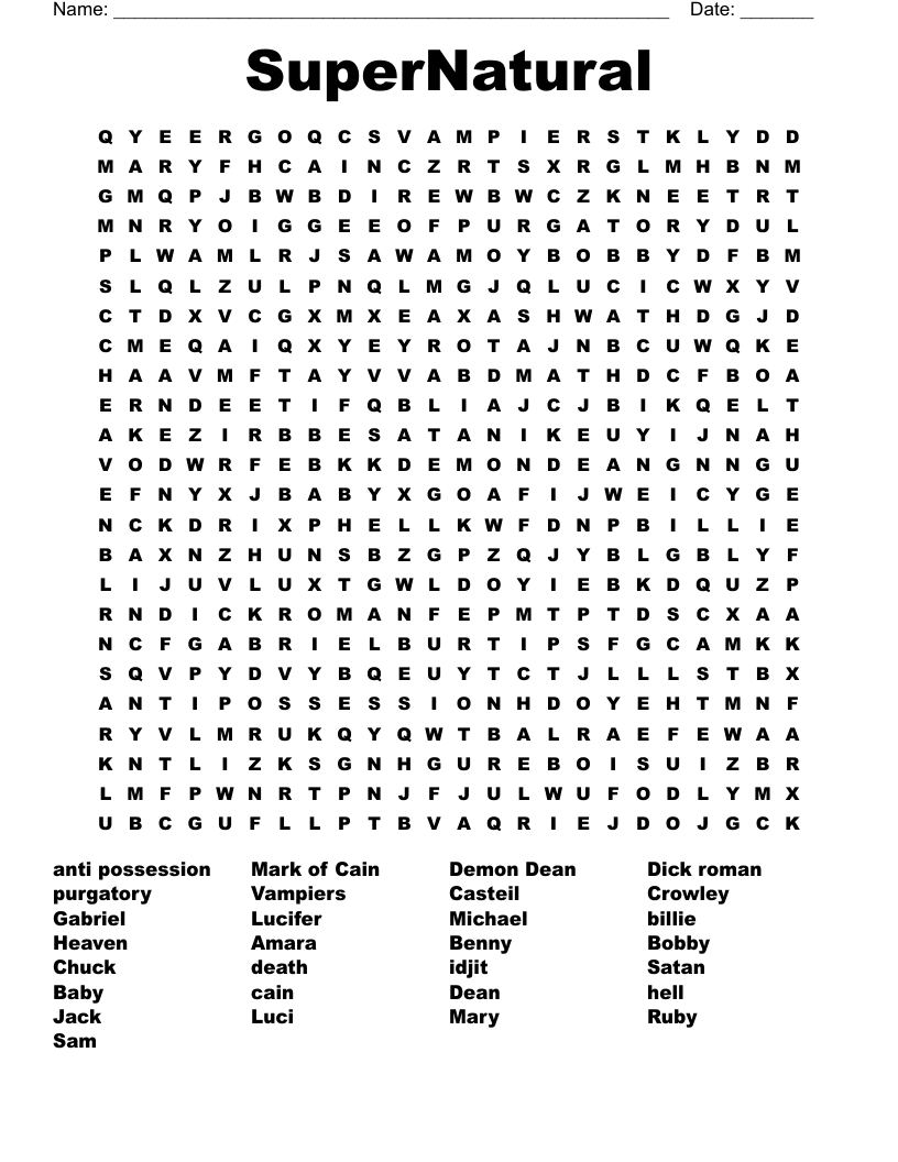 SuperNatural  Word Search