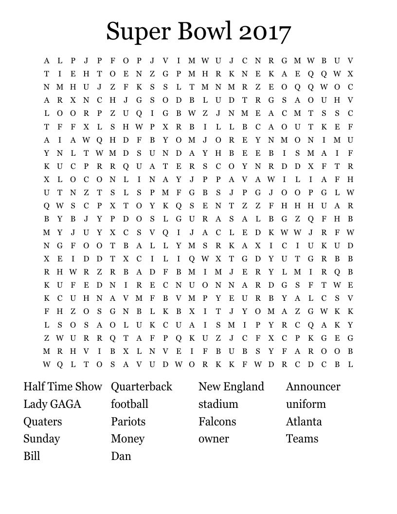 Super Bowl 2017 Word Search