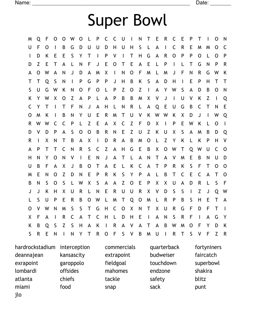Super Bowl Word Search
