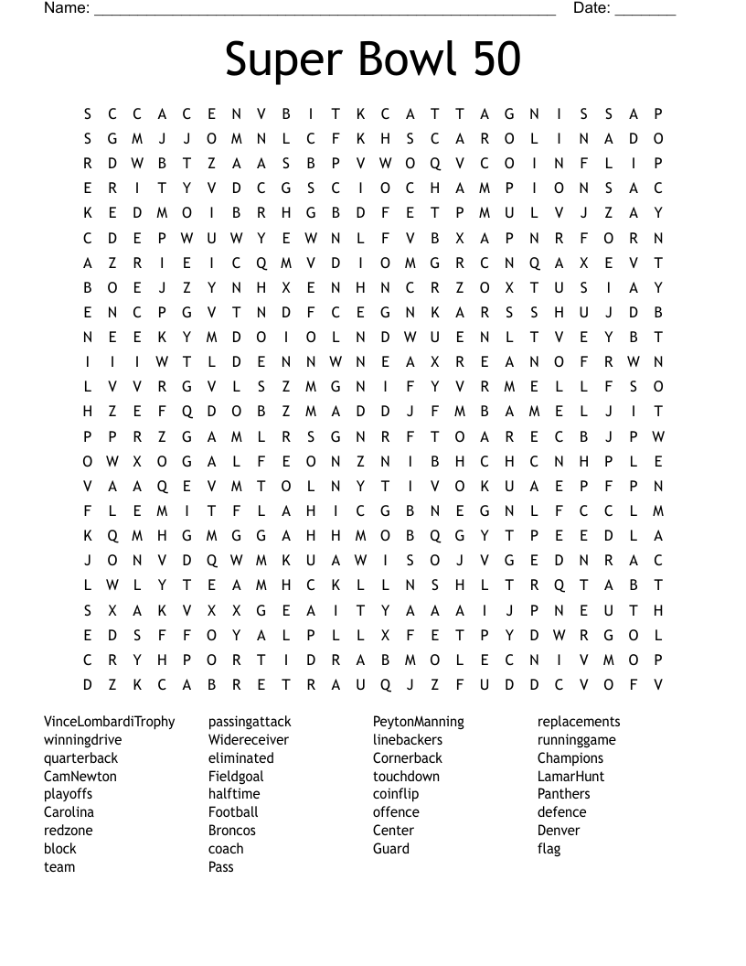 Super Bowl 50 Word Search