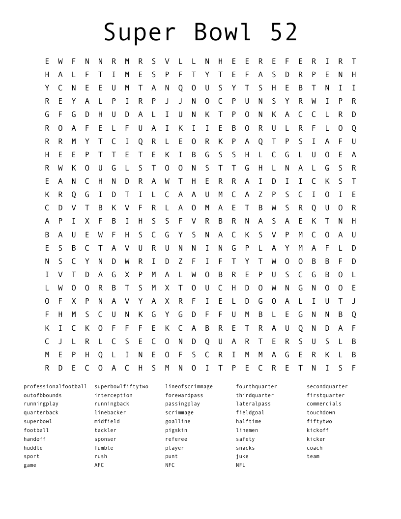 Super Bowl 52 Word Search