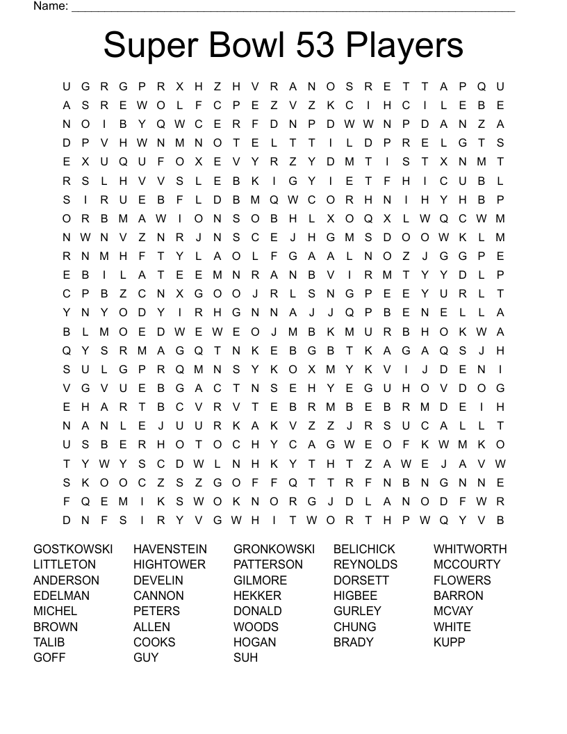 Super Bowl 53 Players Word Search