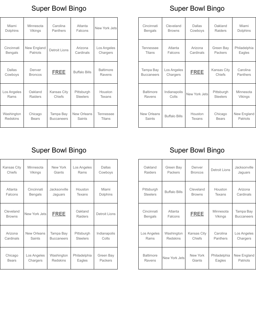 Super Bowl Bingo