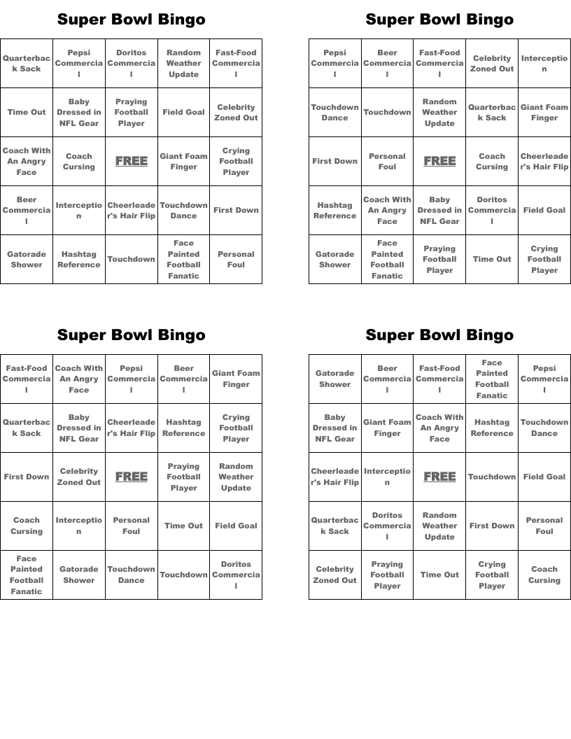 Super Bowl Bingo