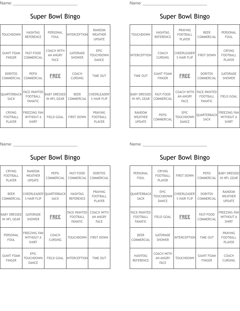 Super Bowl Bingo