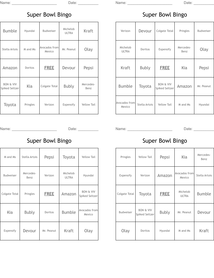 Super Bowl Bingo