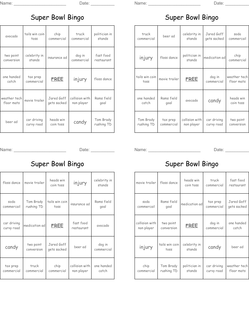 Super Bowl Bingo