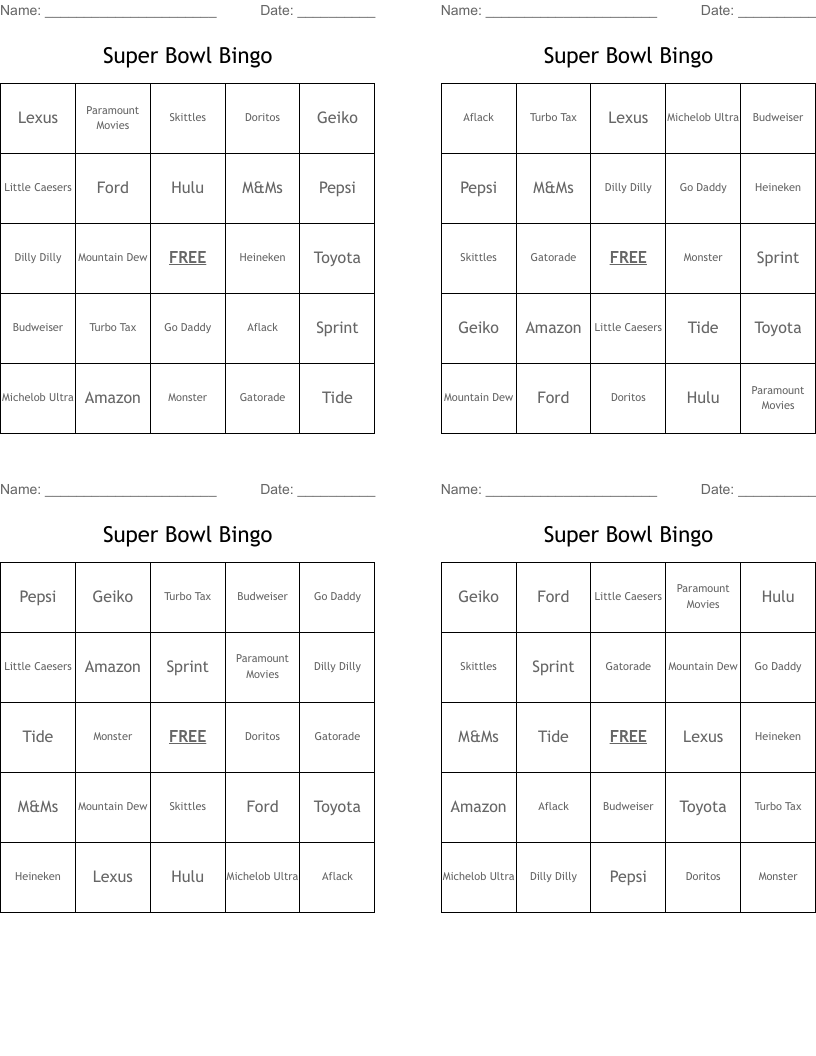 Super Bowl Bingo