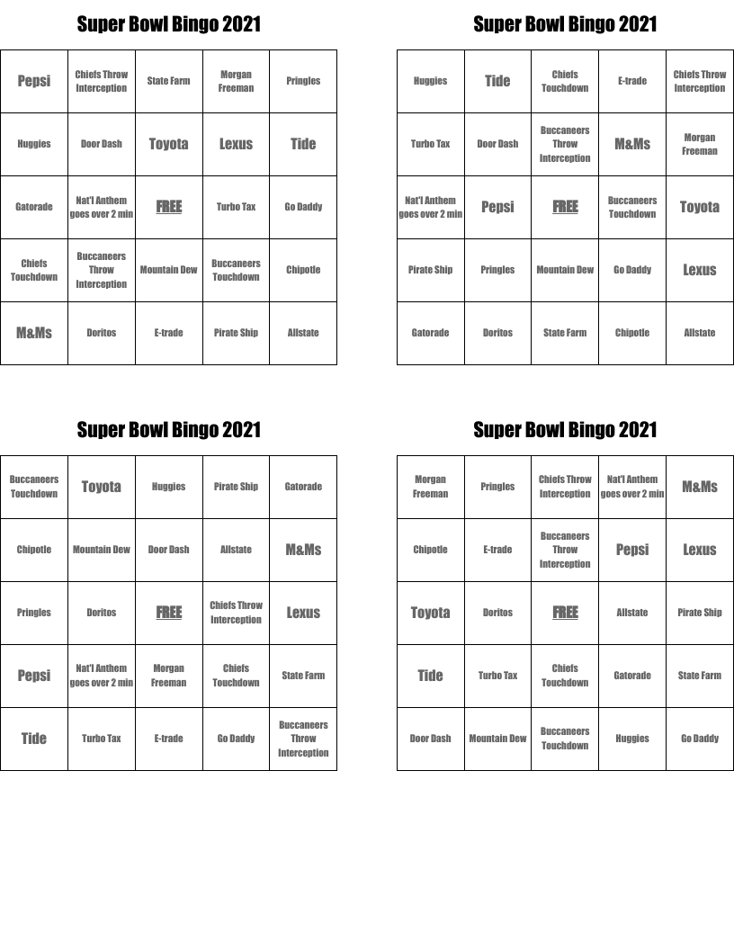 Super Bowl Bingo 2021