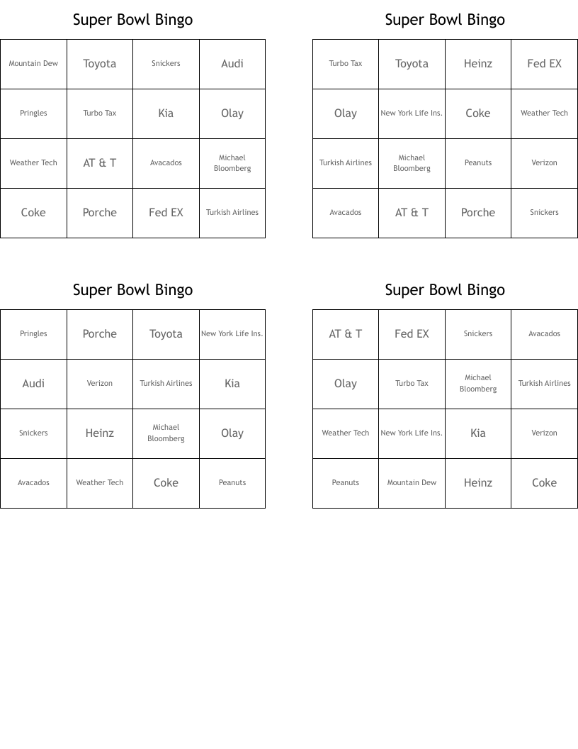 Super Bowl Bingo