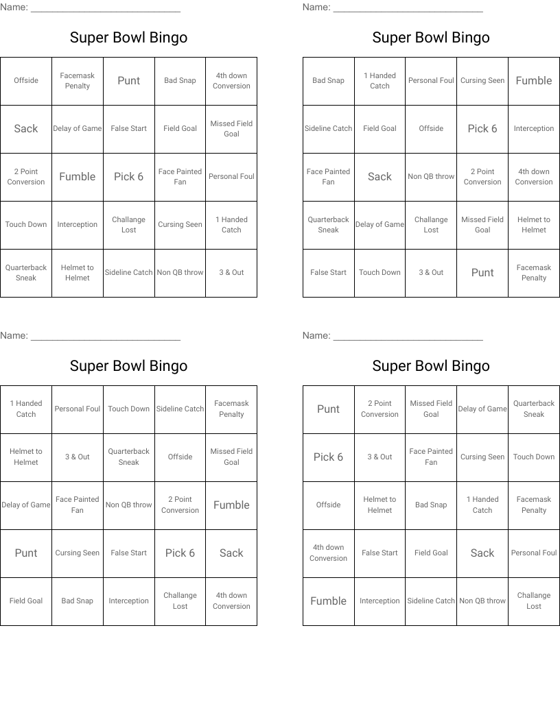 Super Bowl Bingo