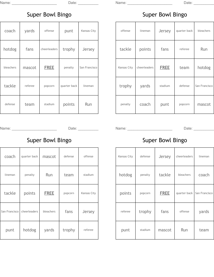 Super Bowl Bingo
