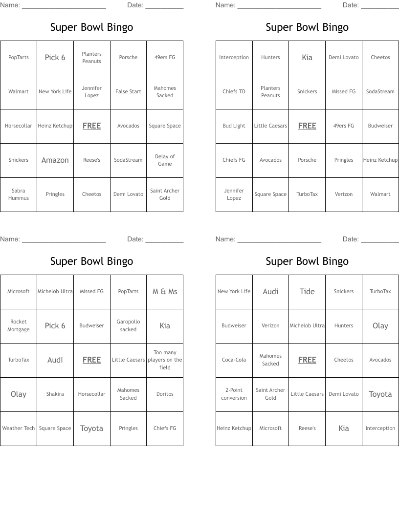 Super Bowl Bingo