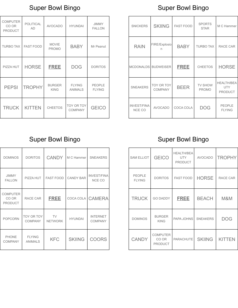 Super Bowl Bingo