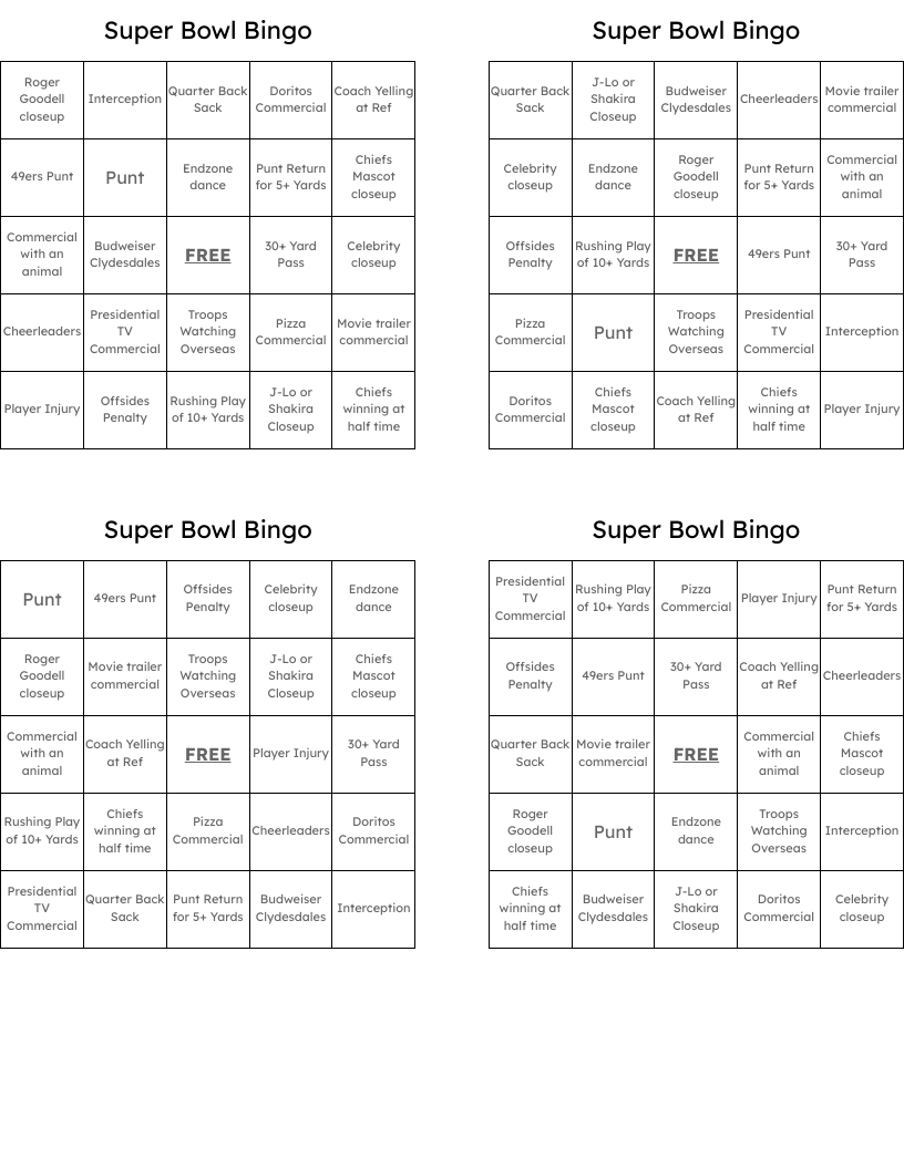 Super Bowl Bingo
