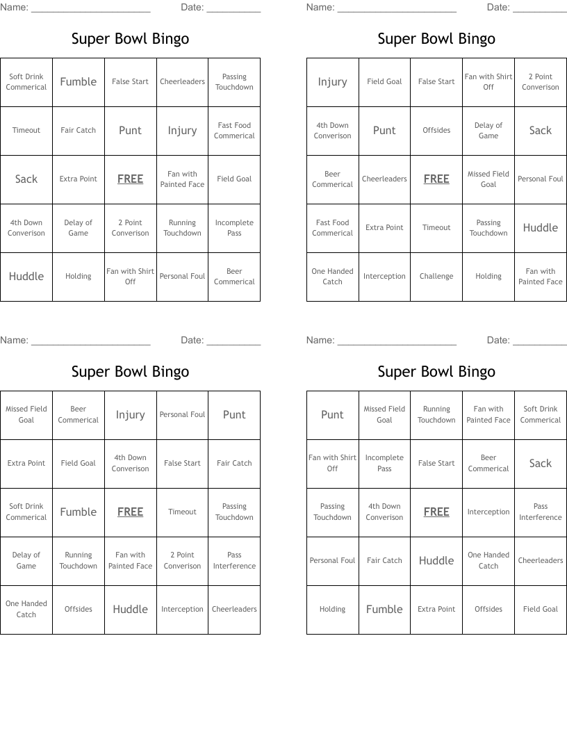 Super Bowl Bingo