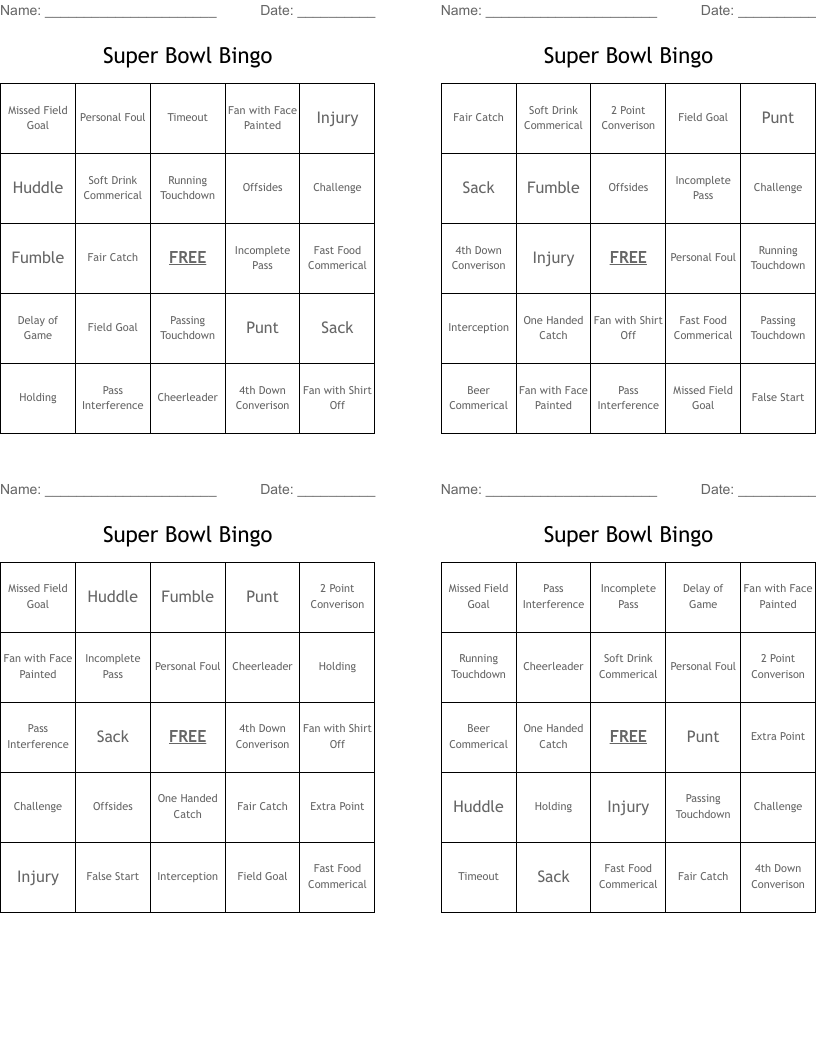 Super Bowl Bingo